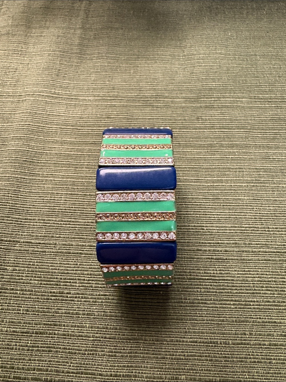 Blue and Mint Enamel Stretch Bracelet with Crystal Accents